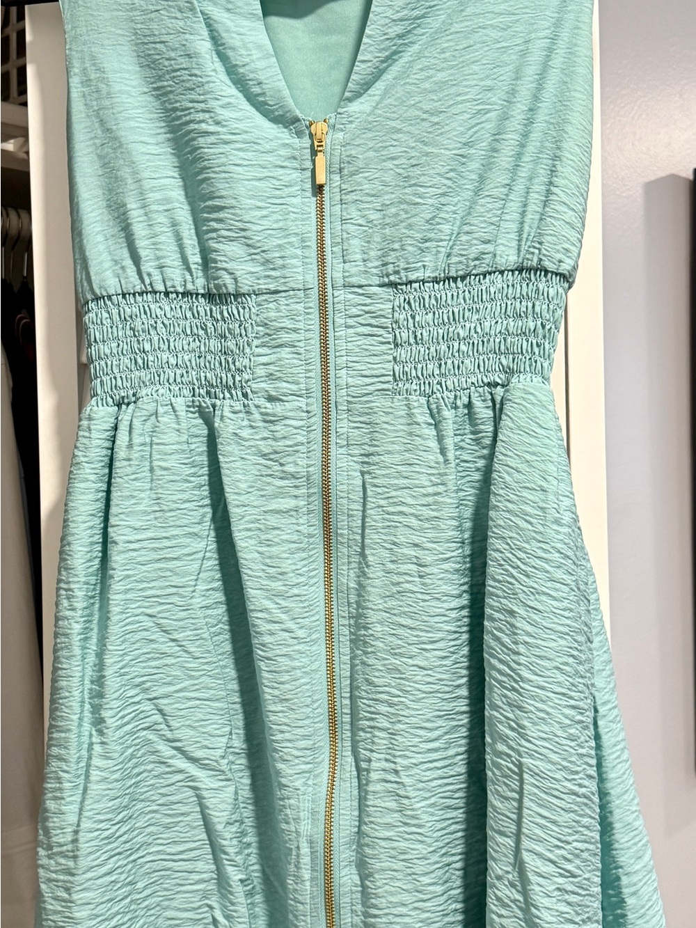 Nine West Mint Green Textured Zip-Front Dress
